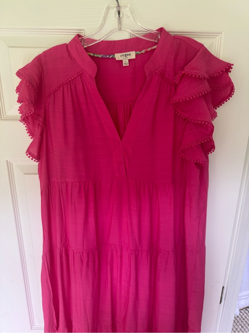 Umgee Hot Pink Ruffled Tiered Midi Dress - Picture 2 of 9
